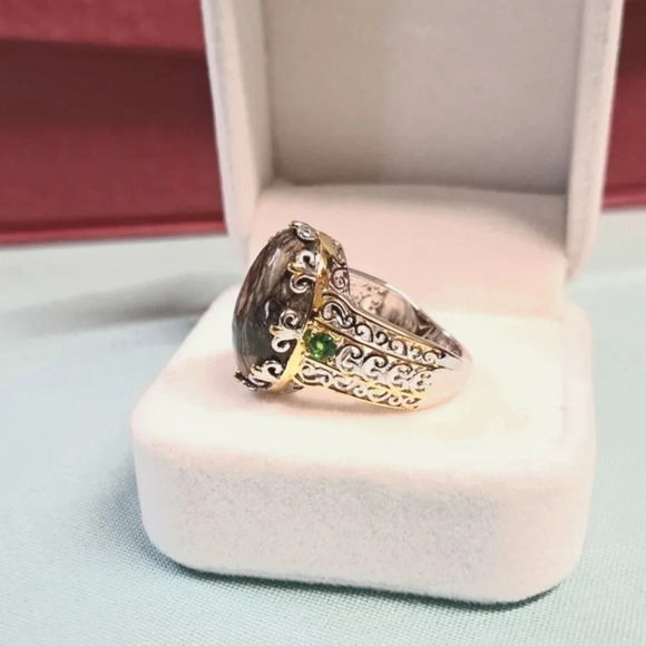 Natural Willemite & Chrome Diopside Ring In 925 Sterling Silver - Picture 7 of 7